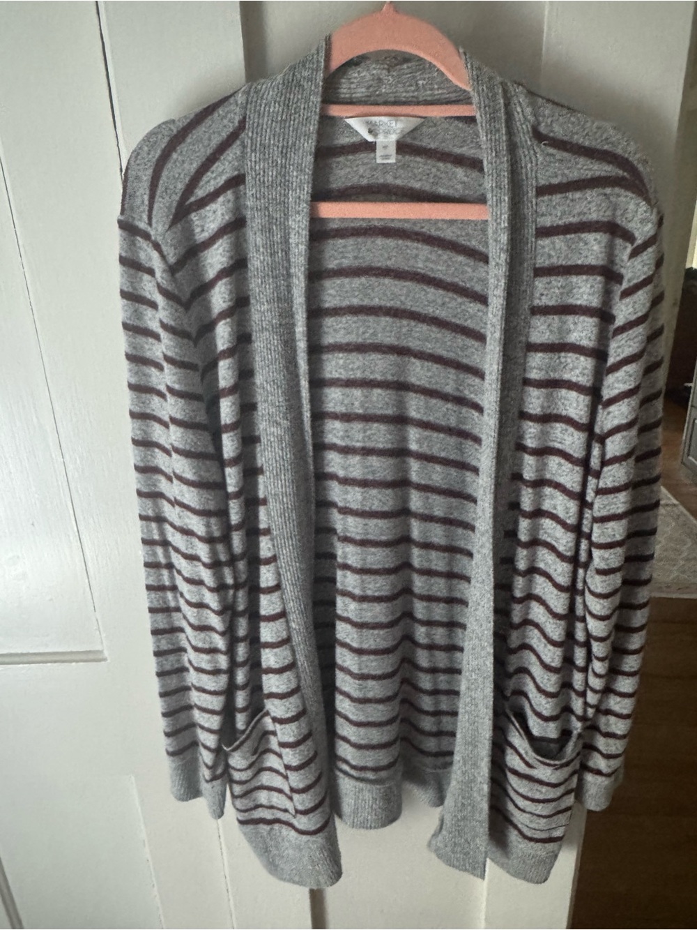 Market & Spruce Gray Cardigan with Burgundy Stripes